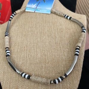 Black Brown silver twine beaded neck